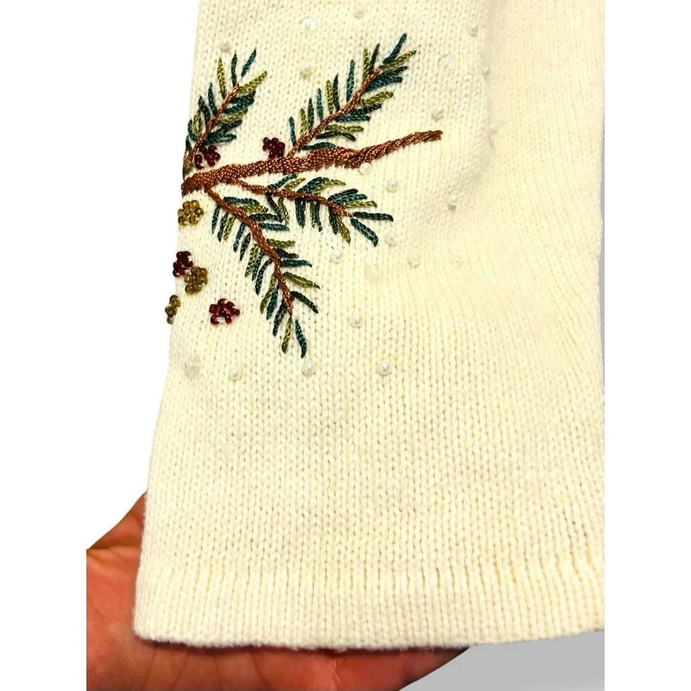 Vintage Cardinal Sweater Extra Large Beaded Sequin‎ Pearl Holiday Zipper Closure - Picture 10 of 15